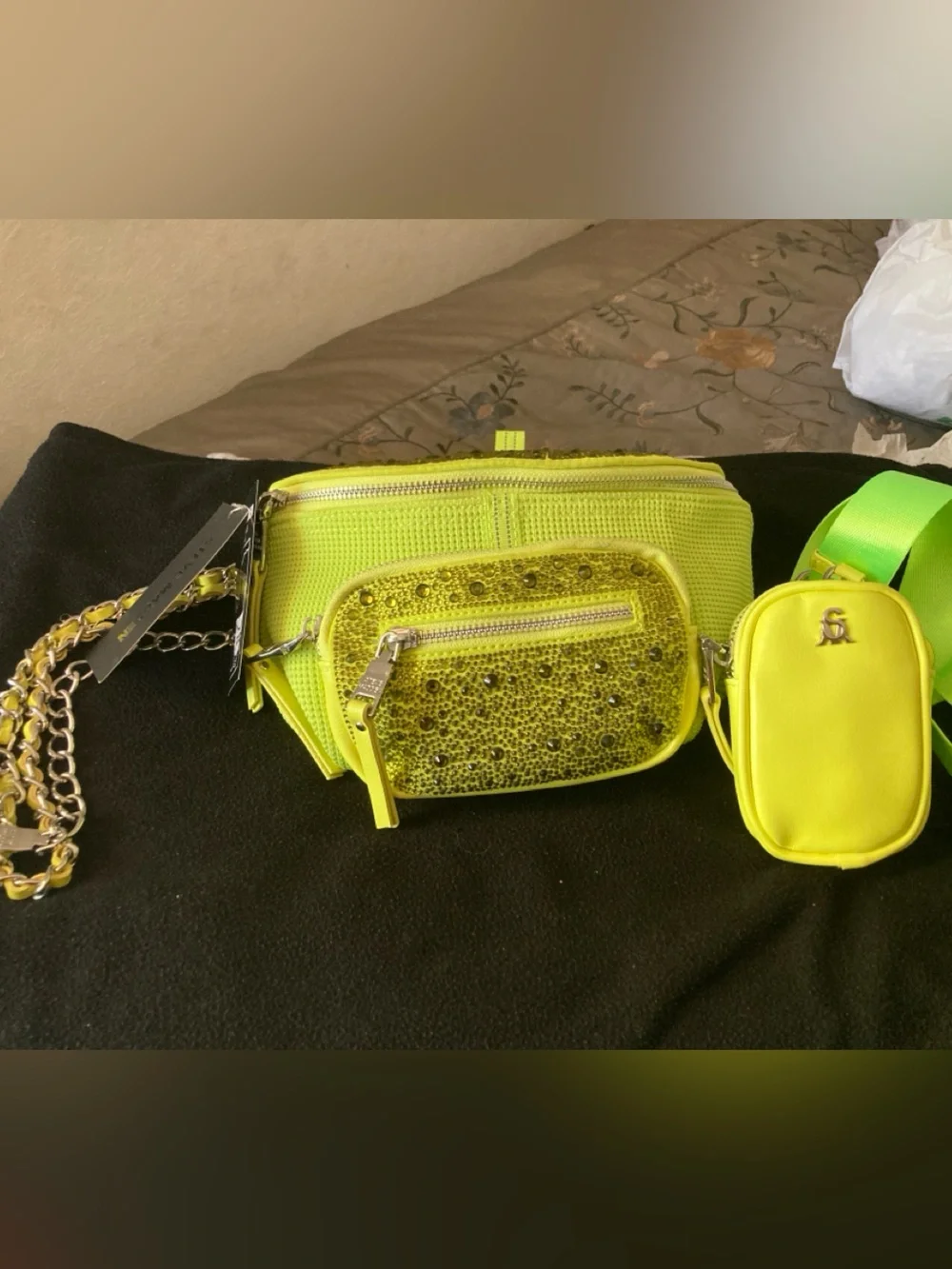 Steve Madden Neon Yellow Crossbody Belt Bag with Detachable Pouch